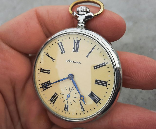 Molnija 3602 Roman dial Soviet pocket watch mechanic Russian watch 1970s Shop RetroRussia Men s Unisex Watches Pinkoi