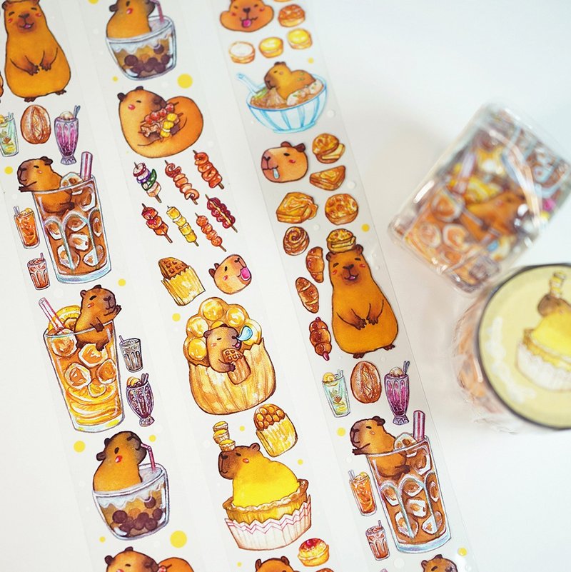 【Capybara Hong Kong Food】PET Decorative Masking Tape - มาสกิ้งเทป - พลาสติก สีส้ม