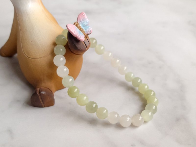 Gradient Hetian Jade Bracelet Lotus Root Flour Qingshui Yellow Mouth Hetian Jade Bracelet - Bracelets - Jade Green