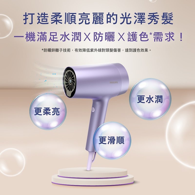 送雙面鏡+洗/護/包(飛利浦BHD720水光感護色溫控負離子吹風機 - 彩妝刷具/鏡子/梳子 - 其他材質 紫色