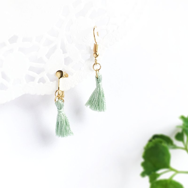 Handmade Tassel Earrings Earclips Rose Gold Series-light green limited  - Earrings & Clip-ons - Thread Green