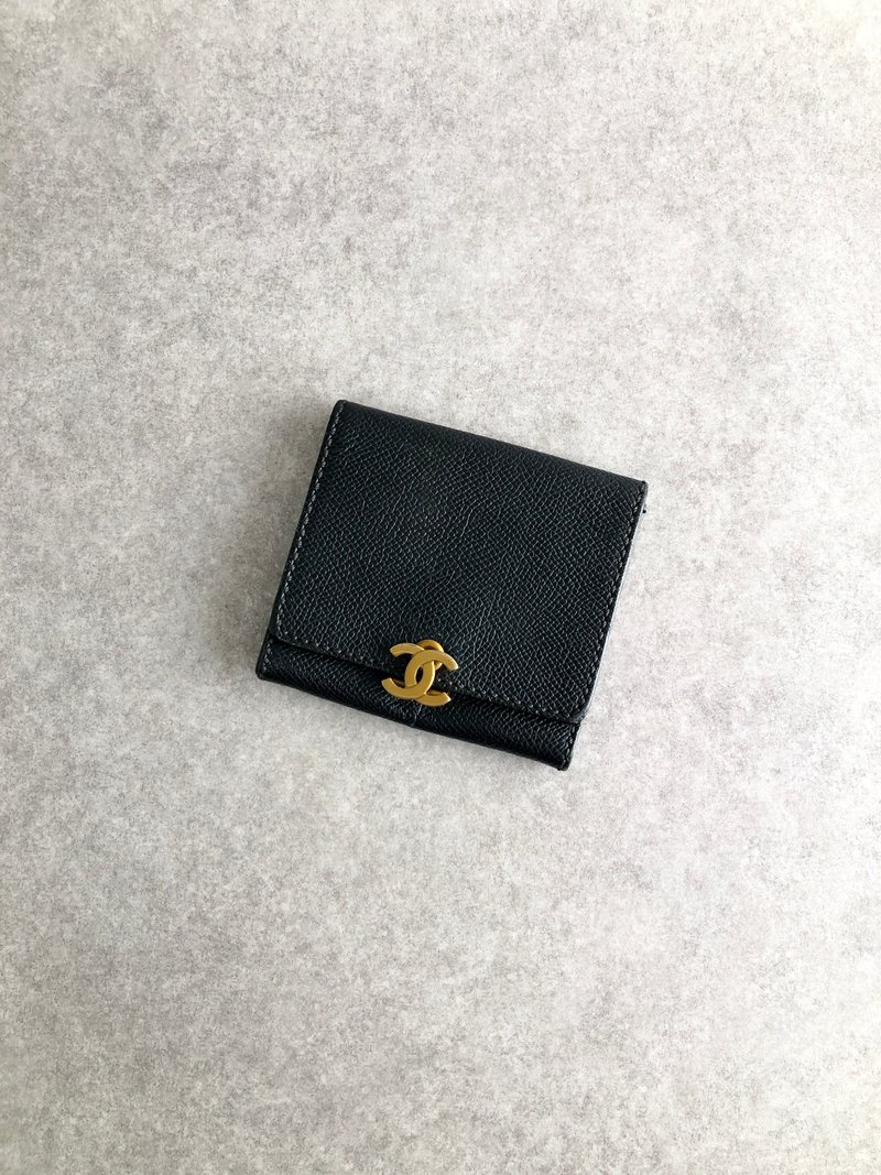 [Direct from Japan, branded used bag] CHANEL Chanel coin case, black, Coco mark, caviar skin, vintage, old zmnjmp - Coin Purses - Genuine Leather Black