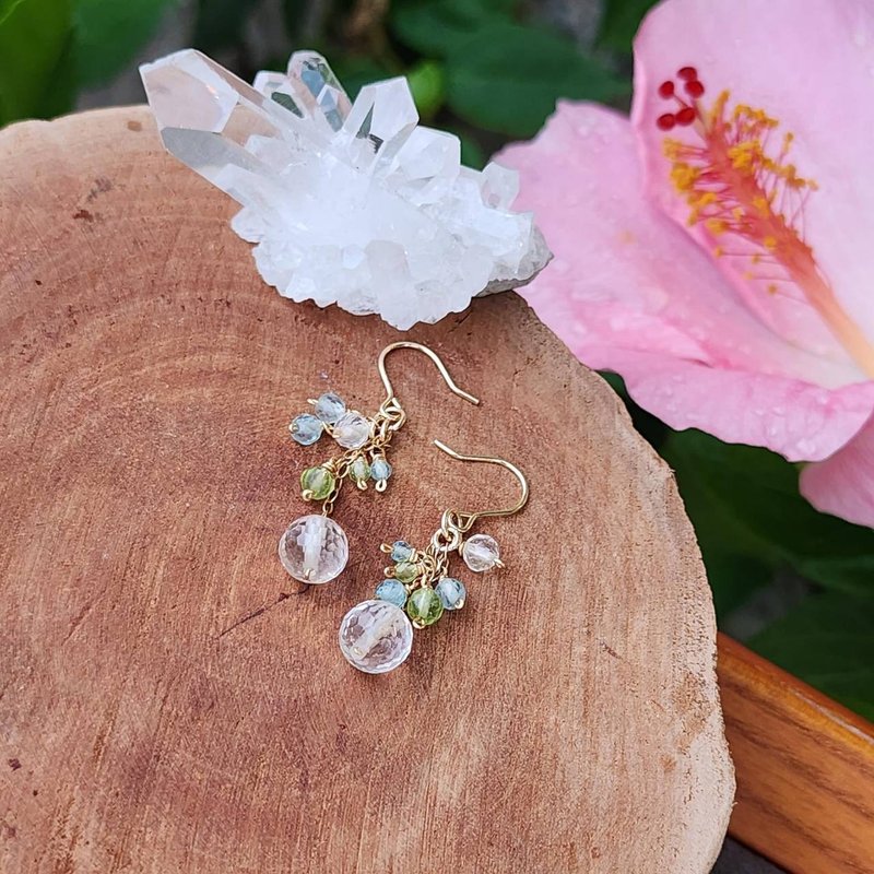 │14kgf light jewelry│Summer refreshing natural colorless Stone earrings - ต่างหู - เครื่องเพชรพลอย หลากหลายสี