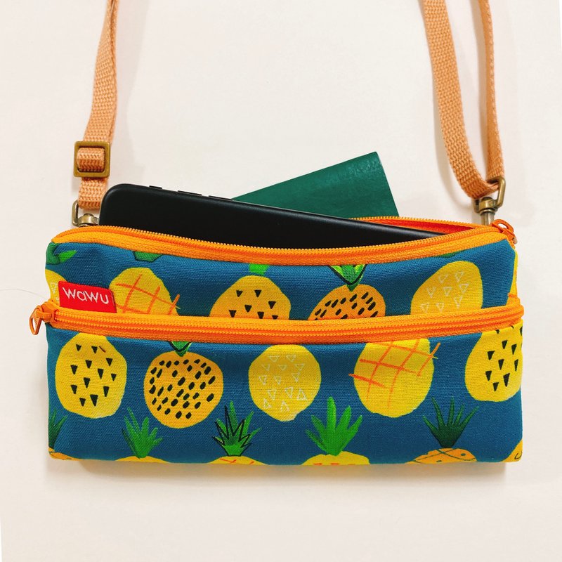 Sandwich bag (pineapple) (with rope) Japanese cloth to order production* - Toiletry Bags & Pouches - Cotton & Hemp Blue