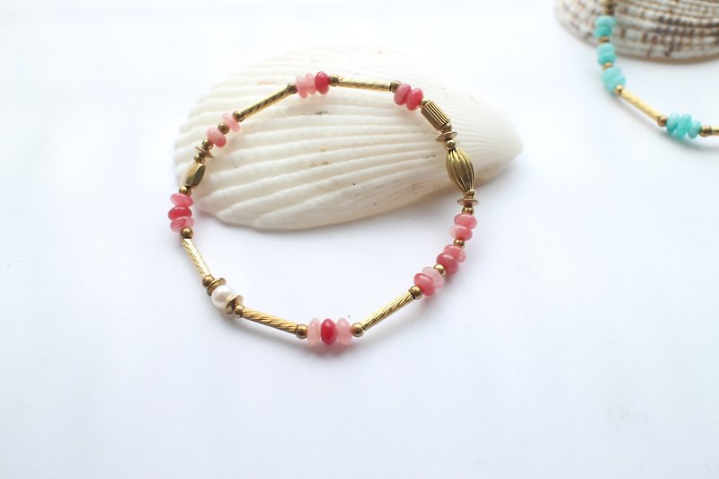 Summer Red-Jade  pearl  brass handmade bracelet - Necklaces - Other Metals 