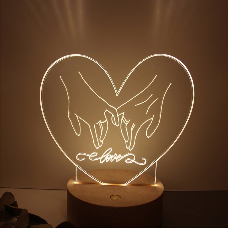 [Maki Design-Valentine's Day] Heart-to-heart warm light texture night light (with line version)-customized text - Lighting - Wood 