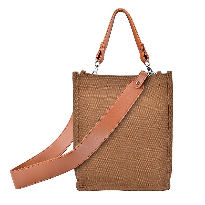 Brown canvas hand bag back side mother - Messenger Bags & Sling Bags - Paper Black
