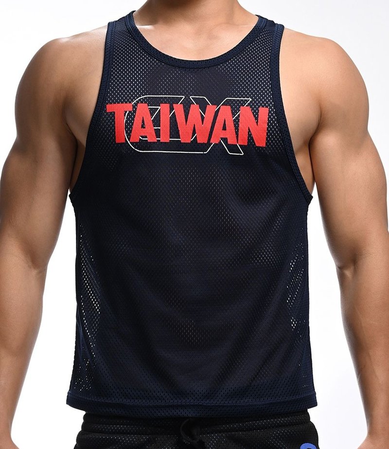 MAX MESH-TAIWAN進行式-超輕涼網眼背心 - 海軍藍 - 男裝背心 - 聚酯纖維 藍色