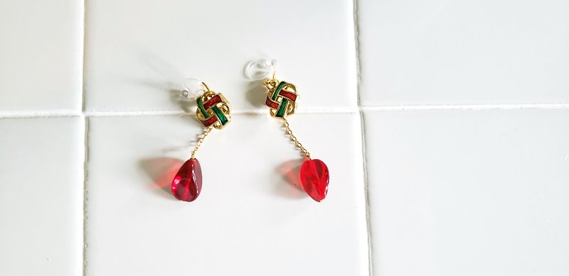 赤い果実 - 耳環/耳夾 - 塑膠 紅色
