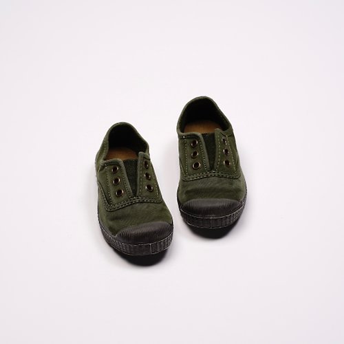 CIENTA 西班牙帆布鞋 西班牙國民帆布鞋 CIENTA U70777 22 墨綠色 黑底 洗舊布料 童鞋