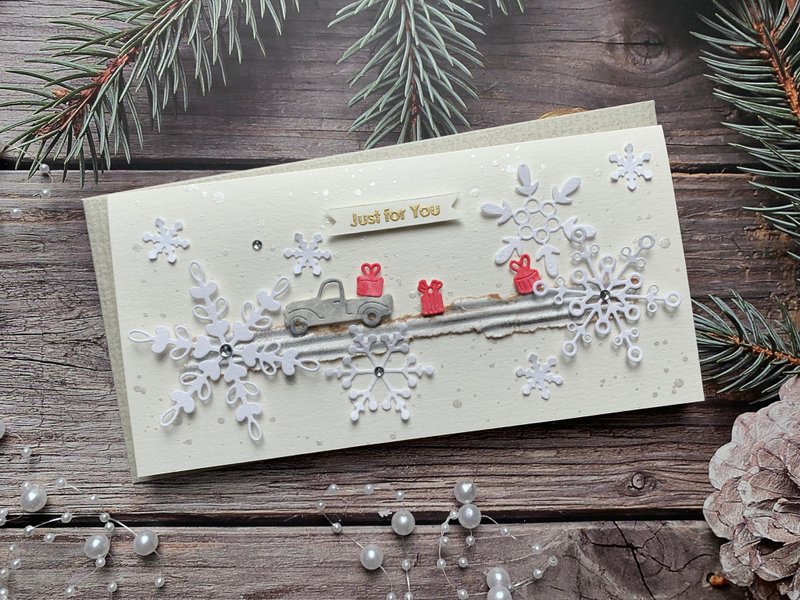 聖誕卡片Christmas Card_禮物車 - 心意卡/卡片 - 紙 白色