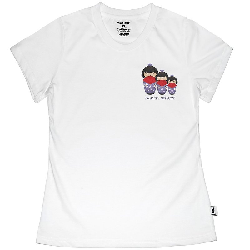 British Fashion Brand [Baker Street] Japanese Dolls Printed T-shirt - Women's T-Shirts - Cotton & Hemp White