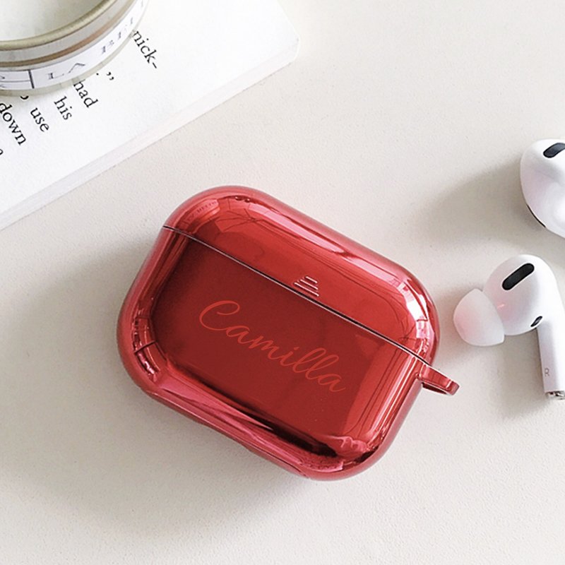 Airpods Pro Metallic Silicone Protective Case with Customized Service Fire Red