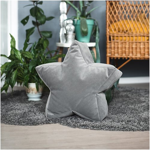 Cot and Cot Grey Velvet Star Bean Bag Chair - toddler nursery floor cushion