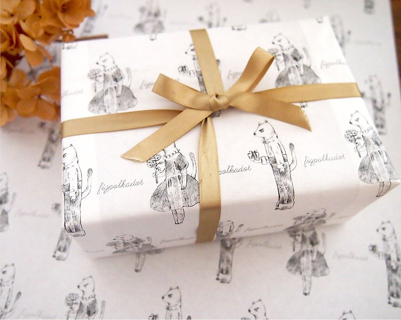rapping Paper -  Gift from cats - วัสดุห่อของขวัญ - กระดาษ ขาว