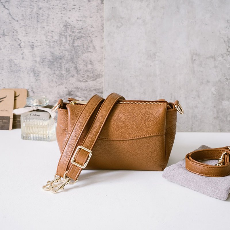 真皮肩背斜背小包 SA12489S 棕 - 側背包/斜背包 - 真皮 橘色