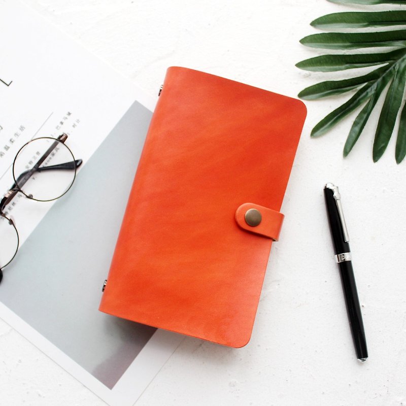 Cowhide Orange Orange Loose-leaf Leather Notebook Handbook Manual Leather Notepad Customization - สมุดบันทึก/สมุดปฏิทิน - หนังแท้ สีส้ม
