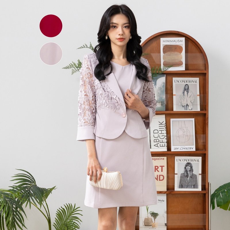 【MEDUSA】婚宴緞面蕾絲燒花外套-2色(M-XL) | 小禮服外套 小外套 - 女西裝外套 - 聚酯纖維 紫色