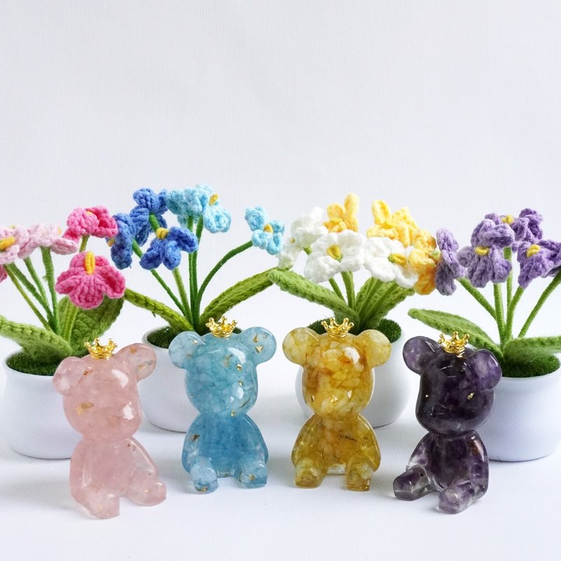 【Hourrae荷萊】招財好運晶熊 織花盆 水晶擺件 - 擺飾/家飾品 - 水晶 多色