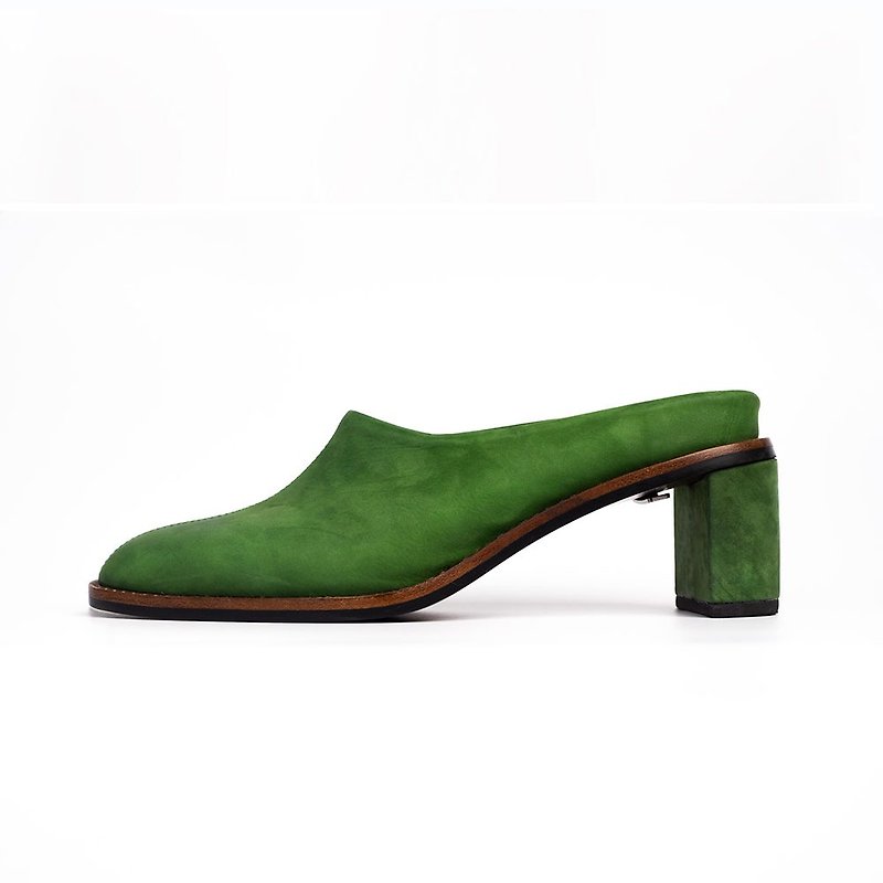 NOUR 5.5 Hertz Mule - Moss Green - High Heels - Genuine Leather Green