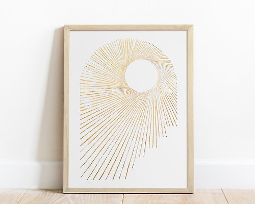 daashart Abstract gold arch and sun wall Linocut print Original artwork Classical art