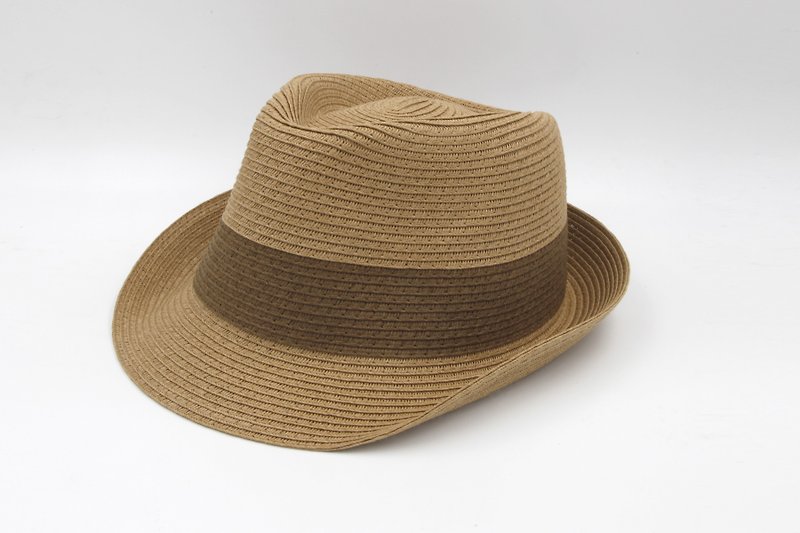 【紙布家】雙色紳士帽(咖啡色)紙線編織 - 帽子 - 紙 咖啡色