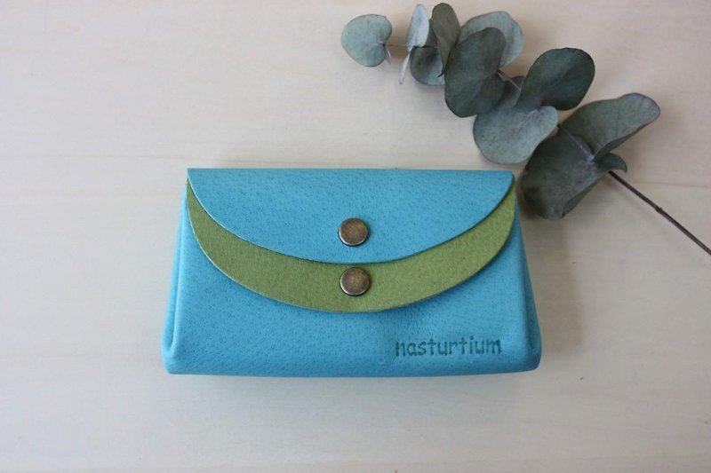 Small pigskin wallet Sora color x green - กระเป๋าสตางค์ - หนังแท้ สีน้ำเงิน