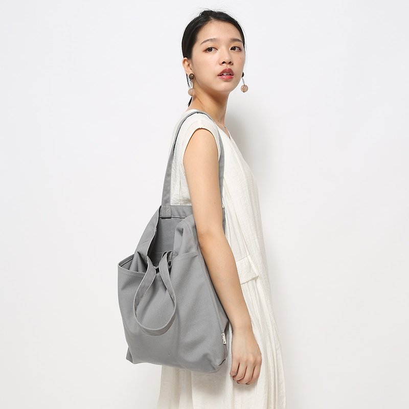 Five bag canvas bag is especially easy to use - all gray - กระเป๋าแมสเซนเจอร์ - ผ้าฝ้าย/ผ้าลินิน สีเทา