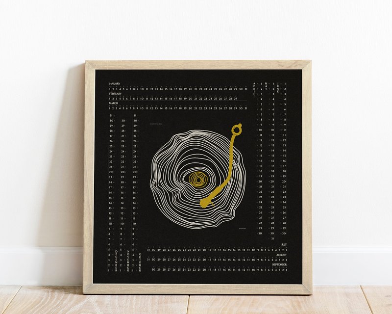 Printable 2025 Yearly Calendar Black Abstract Line Vinyl Record Square Poster - 其他數位設計 - 其他材質 