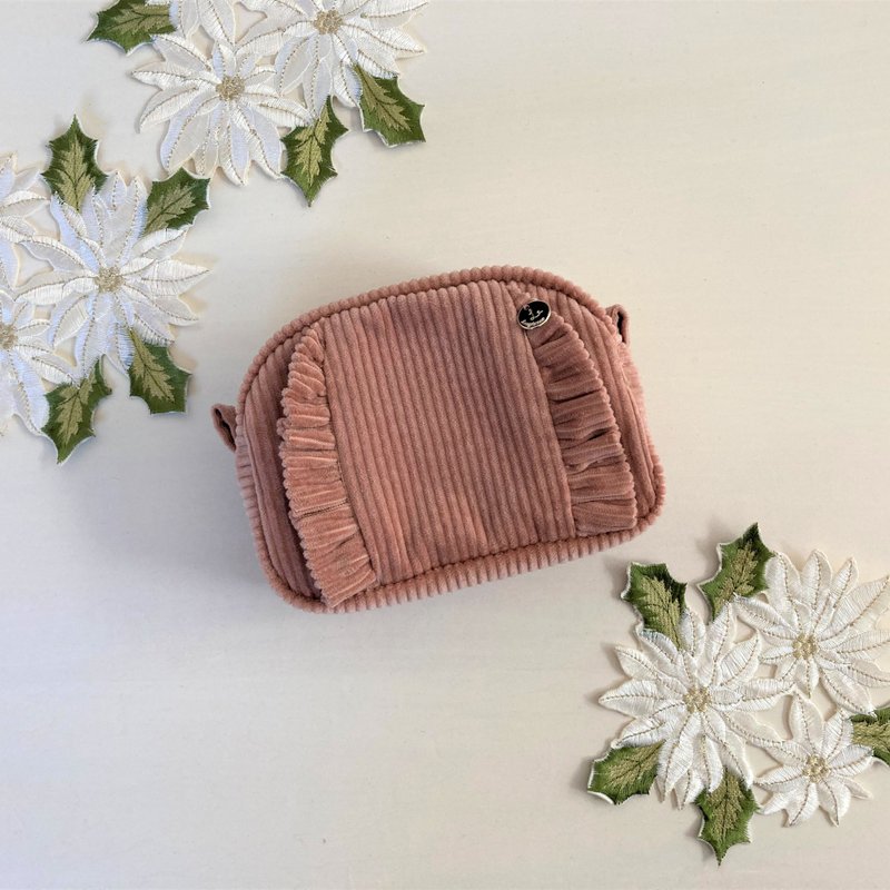 Round Frill Corduroy Gusseted Pouch Cocoa Pink - Toiletry Bags & Pouches - Cotton & Hemp Pink