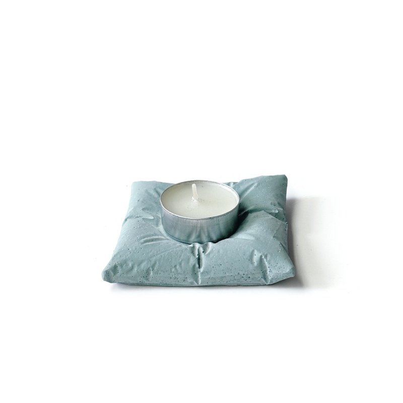 (Ready Stock) Morandi Green Series | Cushion Shape Cement Candle Holder-Green Comes with Unscented Small Candle - เทียน/เชิงเทียน - ปูน สีเขียว