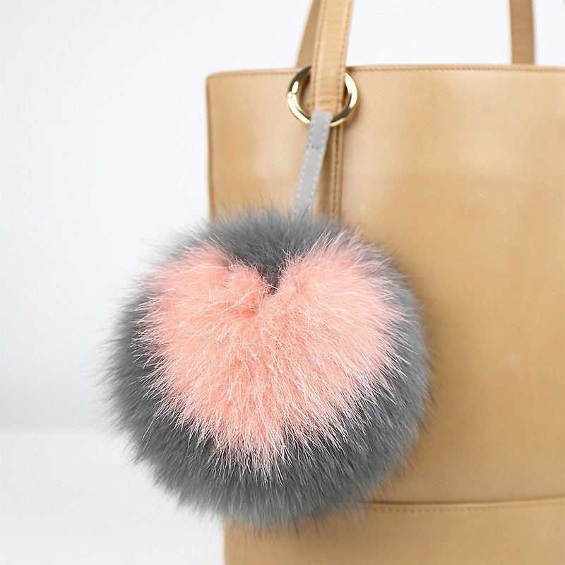 Mao Peng Peng sweet love Nagymaros ball (15CM) - gray X cherry powder - Keychains - Genuine Leather Pink