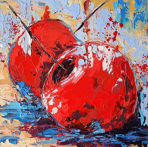 marina-fisher-art Cherry Painting Fruits Original Art Vegetable Food Artwork Red Berries Wall Art.