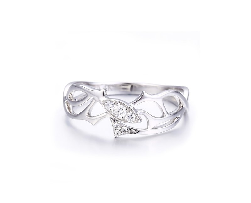 Marquise engagement ring-Alternative twig 14k white gold diamond wedding band