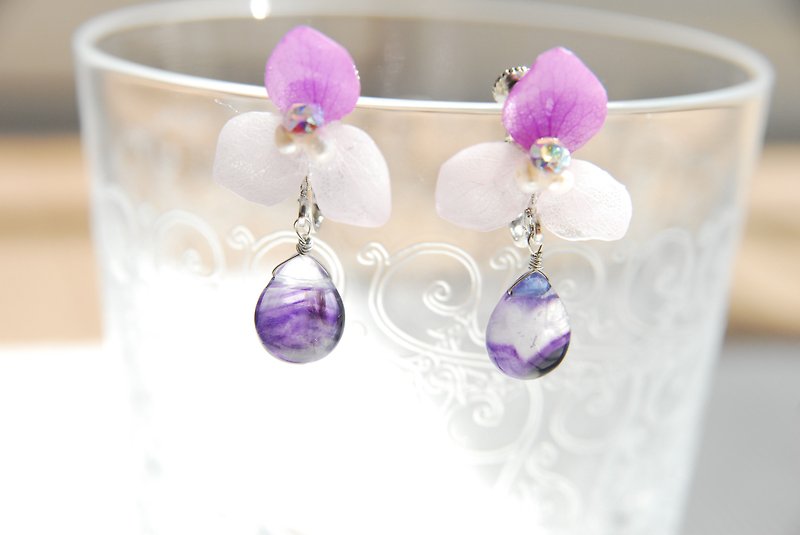 Hydrangea and Florite earrings no. 2 - ต่างหู - เครื่องประดับพลอย สีม่วง