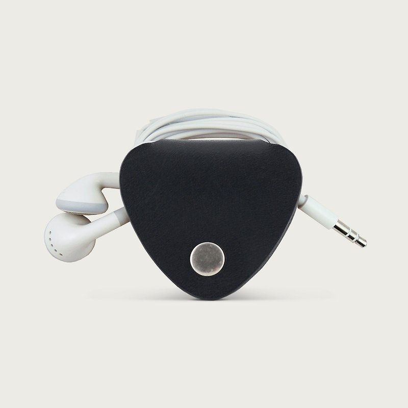 Earphone cable take-up/leather storage cover- Stone black