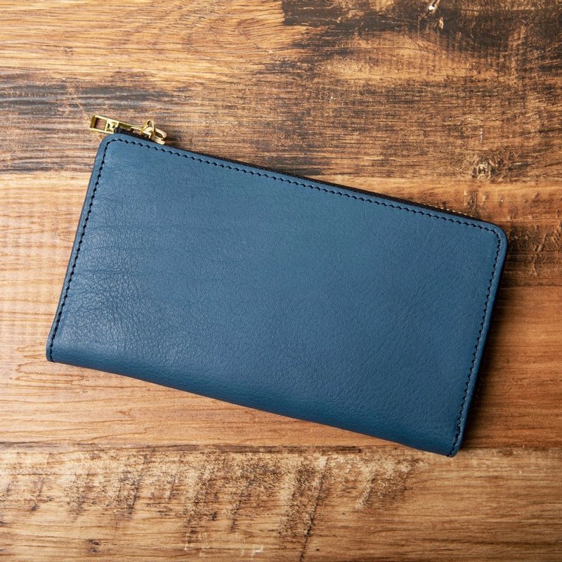 TIDY2.0 Small Long Wallet Made in Japan Tochigi Leather L-shaped Zipper Long Wallet Tidy Compact Key Pocket Lightweight Thin Anti-skimming RFID Navy - Wallets - Genuine Leather Blue