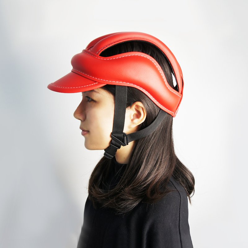 SE IC |レトロな革のオートバイの革の帽子|赤 - 自転車・サイクリング - 革 レッド