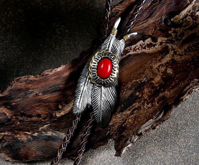 アメリカンウェスタン ダブルフェザー ボロタイ 本革 レザーネックレス