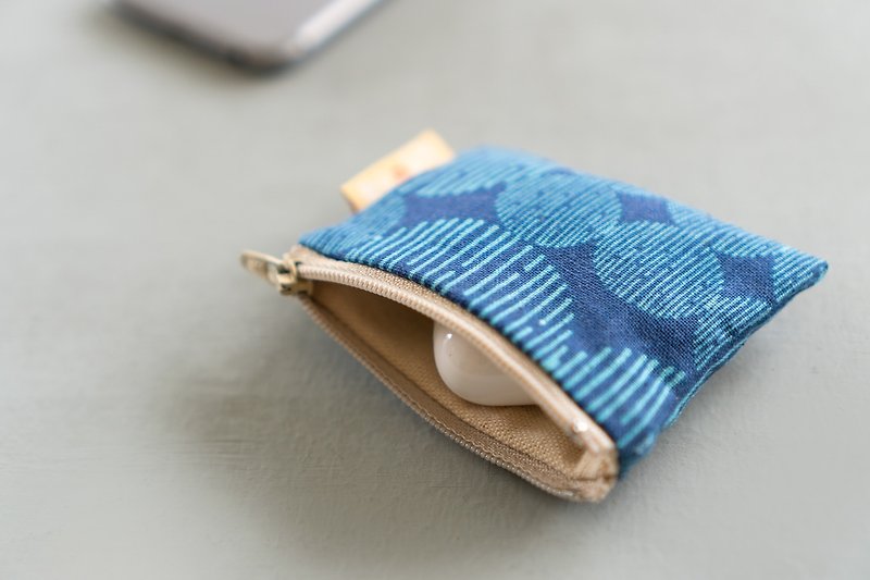 Coin Purse Wallet Handmade Japanese Fabrics Gift Limited Released  Zipper - Headphones & Earbuds - Cotton & Hemp Blue