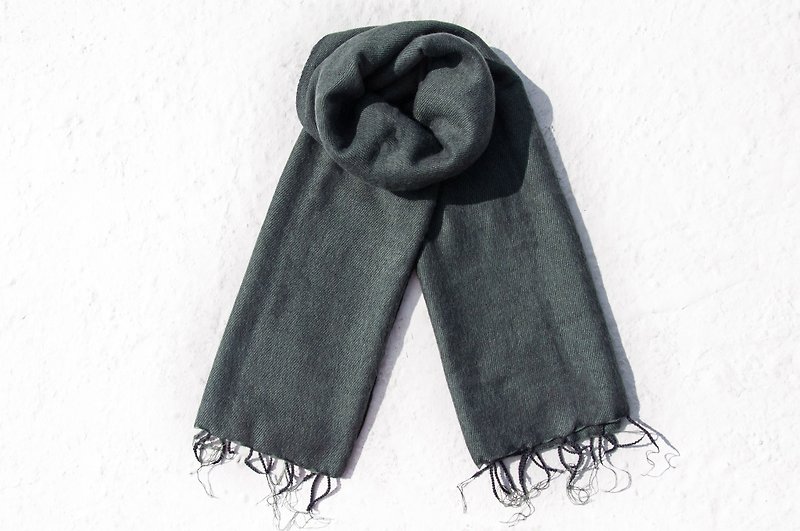 Wool shawl / boho knit scarf / knit shawl / blanket / pure wool scarf - simple dark gray green - ผ้าพันคอ - ขนแกะ สีเทา