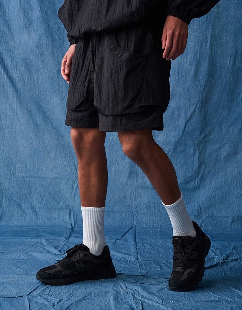 Japanese retro metallic nylon quick-drying beach shorts - Men's Shorts - Other Materials Black