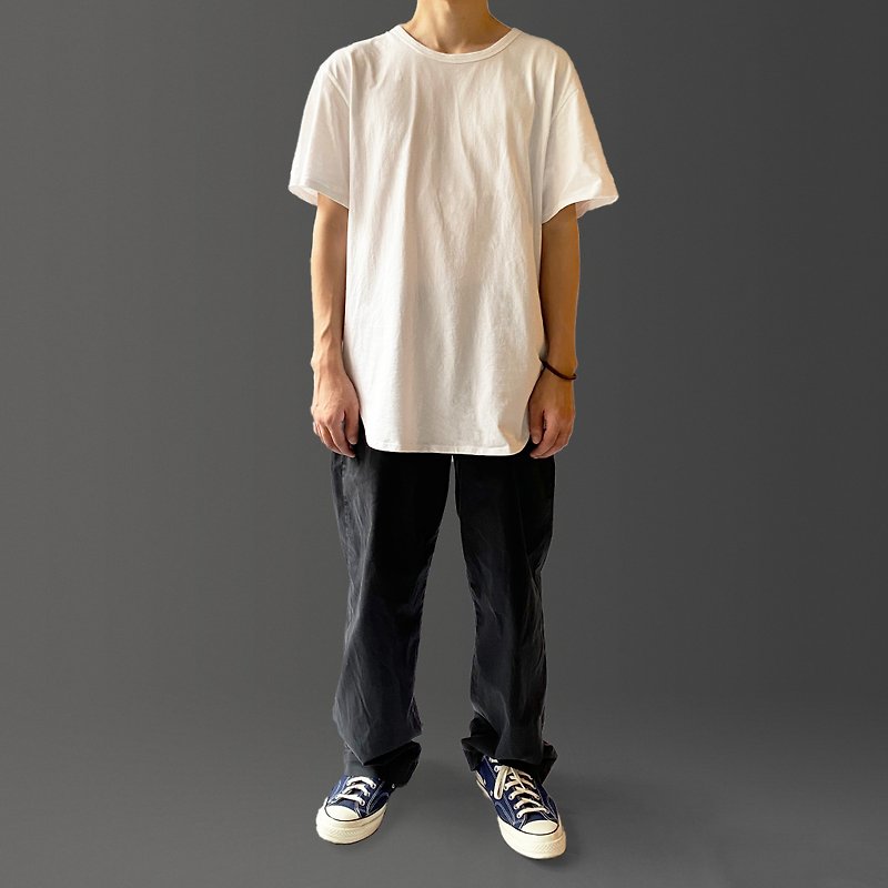 Wide round hem white short TEE - Men's T-Shirts & Tops - Cotton & Hemp White