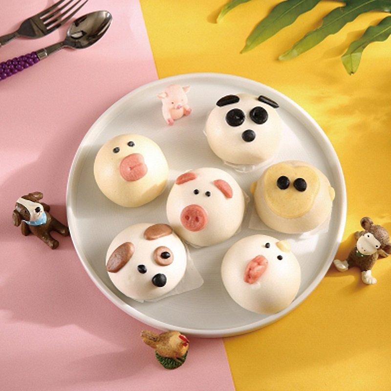 【和平壽桃】 6入可愛動物造型包禮盒 - 蛋糕/甜點 - 其他材質 粉紅色
