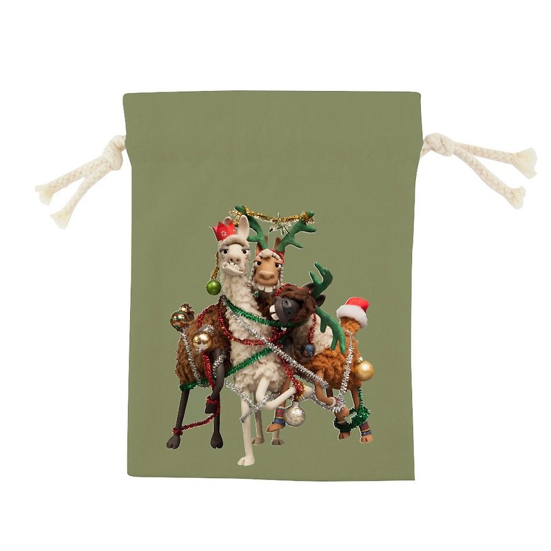 Shaun The Sheep Authorized - Color Draw Pocket - [Merry Christmas (Army Green)], CB6AI10 - Other - Cotton & Hemp Multicolor
