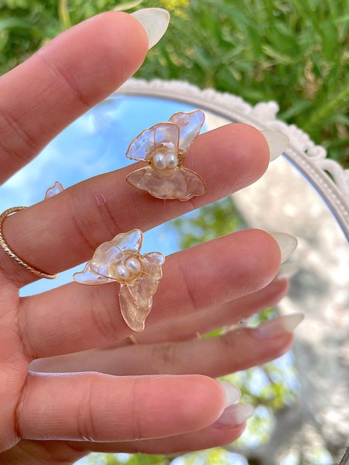 Swhisper Jewellery 耳語 天然珍珠玫瑰金蝴蝶耳環仙女浪漫耳環防過敏