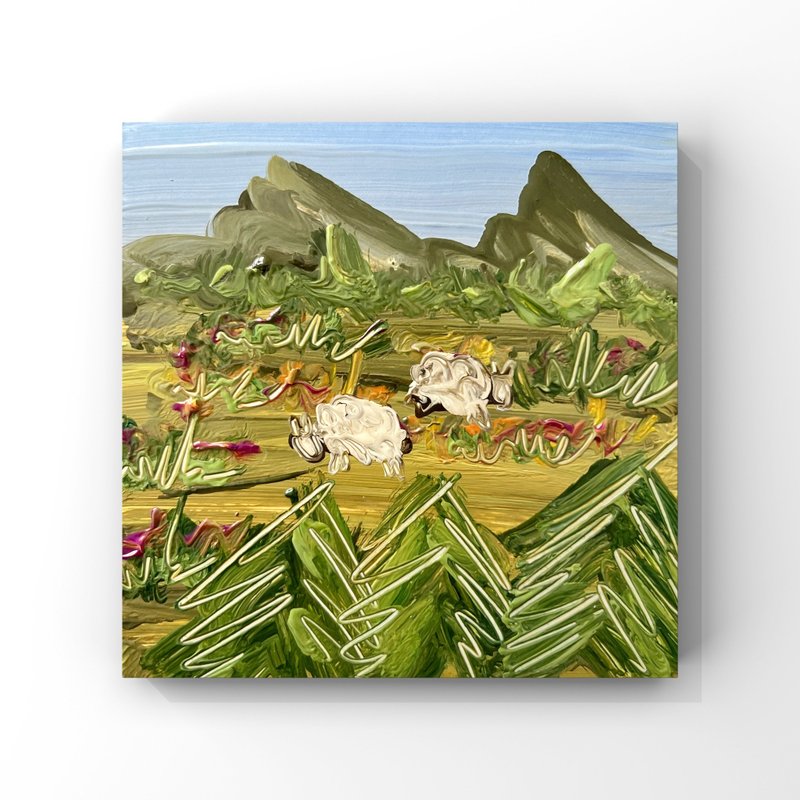 Sheep Oil Painting Semi Abstract Mountain Landscape Alpine Grazing Bavarian Alps - 海報/掛畫/掛布 - 其他材質 多色