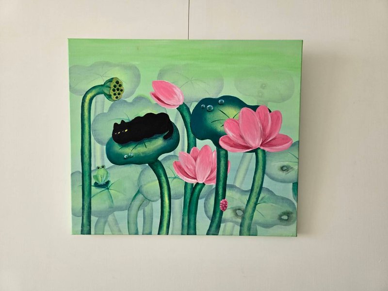 Hanging paintings/frameless paintings/hand-painted original paintings/lotus field secrets - โปสเตอร์ - ผ้าฝ้าย/ผ้าลินิน 