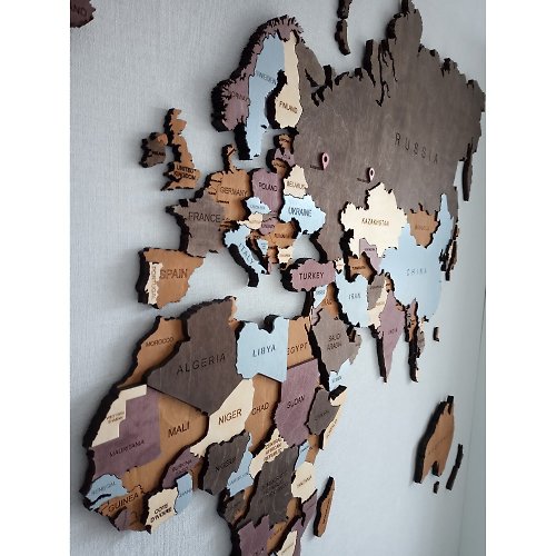 MagicBoxDreams Travel pin 3D wooden world map (puzzle) - unique gift good large wall art decor