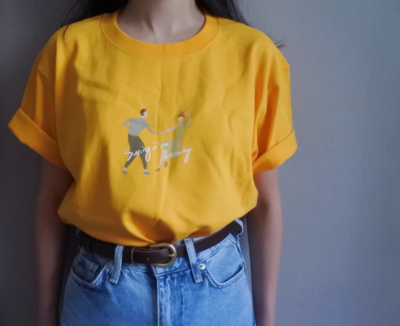 Birdddland原創手繪圖案 Swing復古重磅Tshirt 金色麥田 男女通用 - 帽T/大學T - 棉．麻 黃色